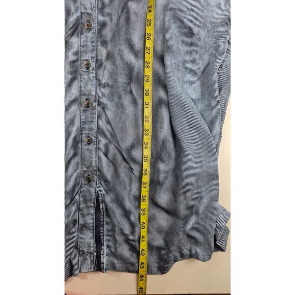 Coldwater creek 14 PETITE 14P chambray stripe button front pocket dress lyocell - Picture 9 of 9